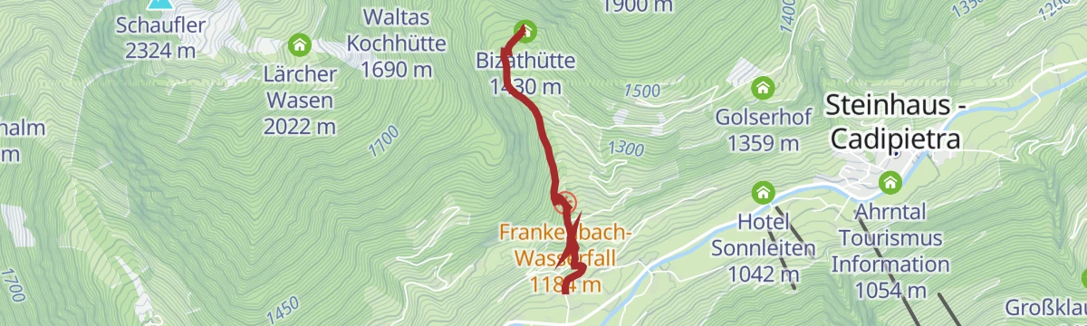 Route map: Hiking tour to the Bizat hut